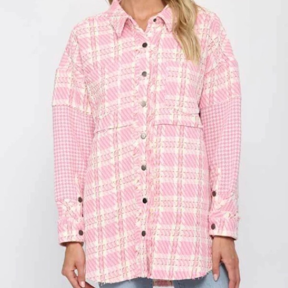 Pink Plaid Women's Jacket y2k fashion oversized shirt